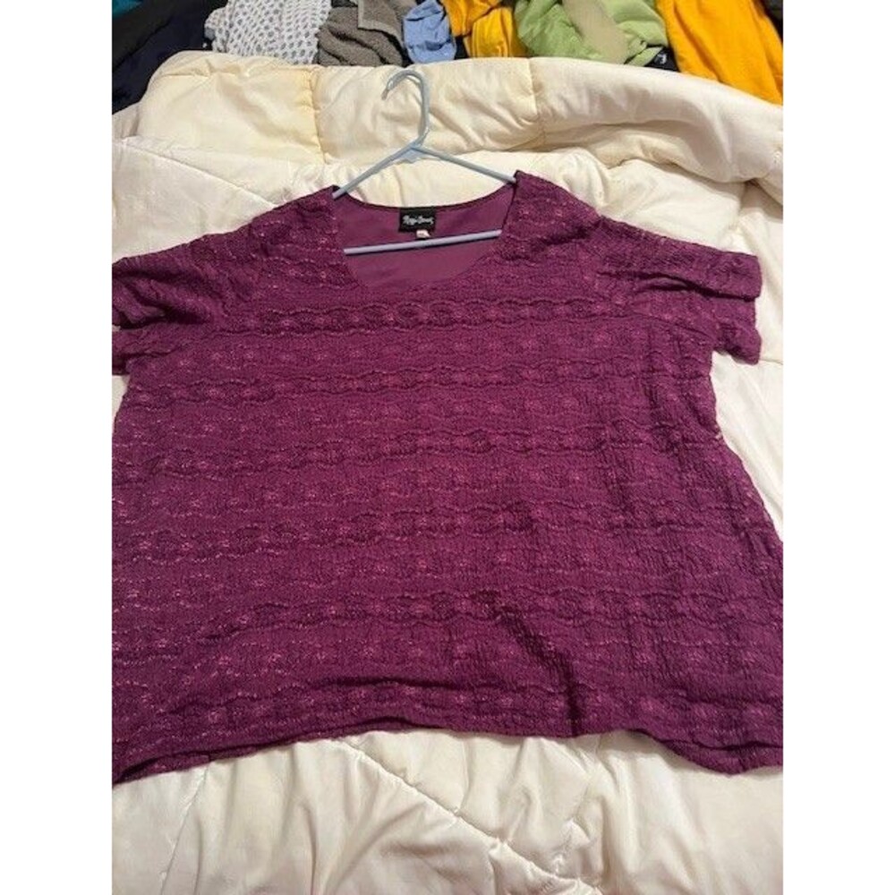 Maggie Barnes Purple Textured Short‑Sleeve Top – Plus Size 3X